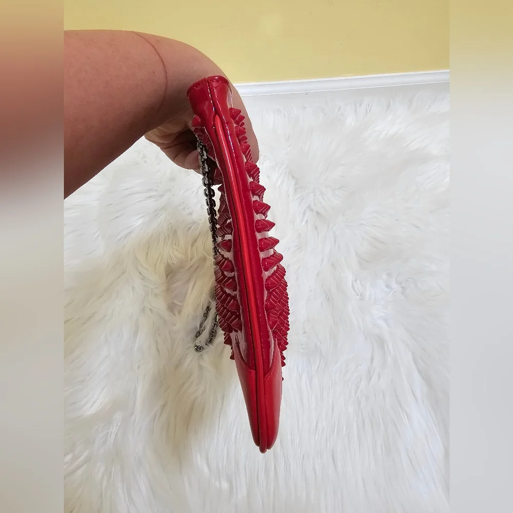 CHRISTIAN LOUBOUTIN Red Patent Leather Loubiposh Spiked Clutch Bag - Picture 7 of 17